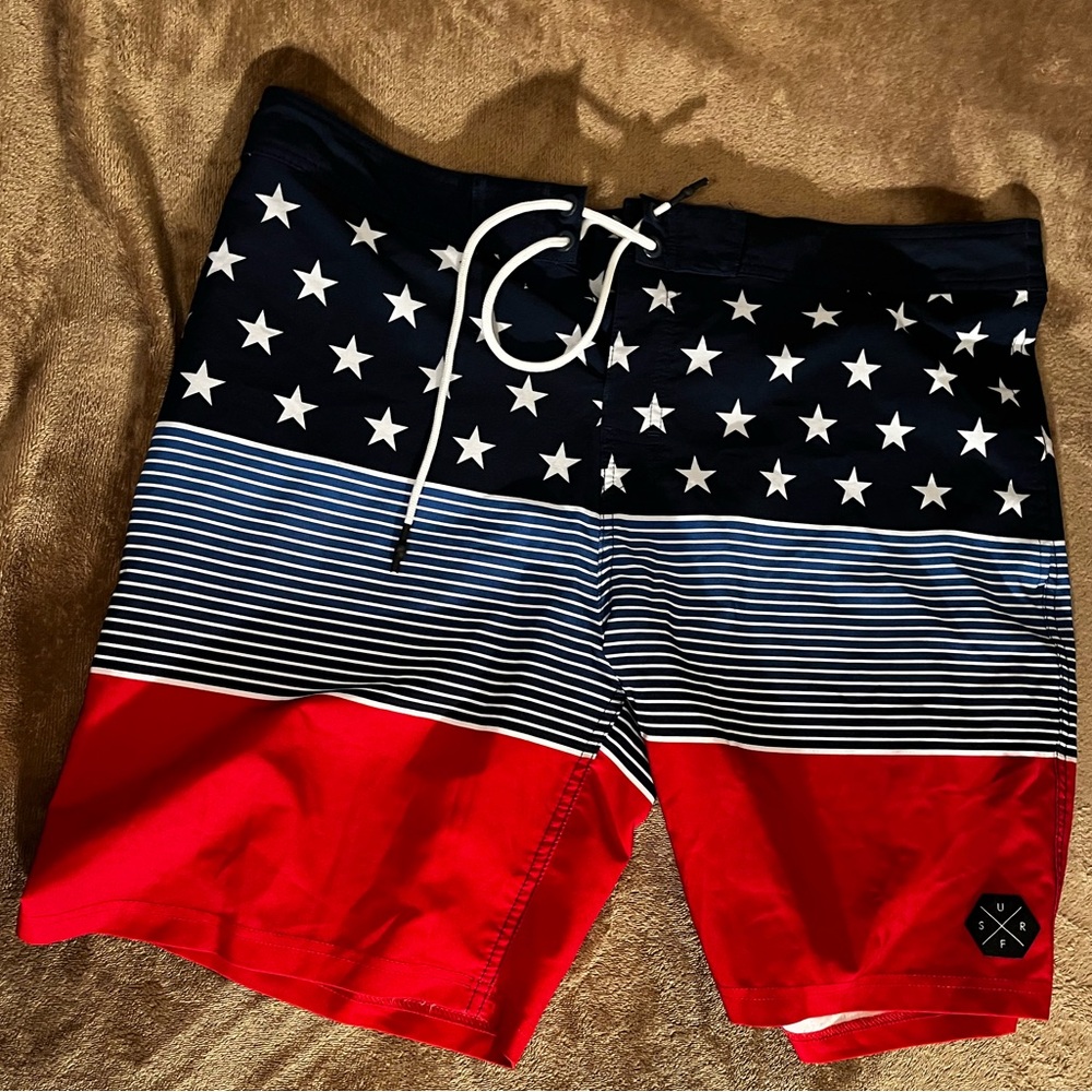 Patriotic Red, White, and Blue Swim Trunks